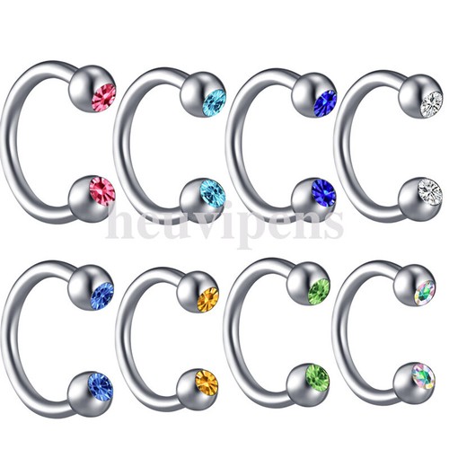 11pc Surgical Steel 16G Horseshoe Bar CRYSTAL GEM Ball Lip Nose Septum Ear Ring - Picture 2 of 6