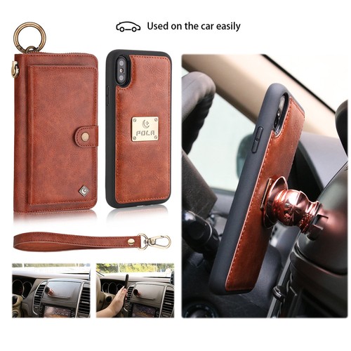 Multifunction Leather Wallet Case Detachable Magnetic Cover For iPhone & Samsung - Picture 8 of 32