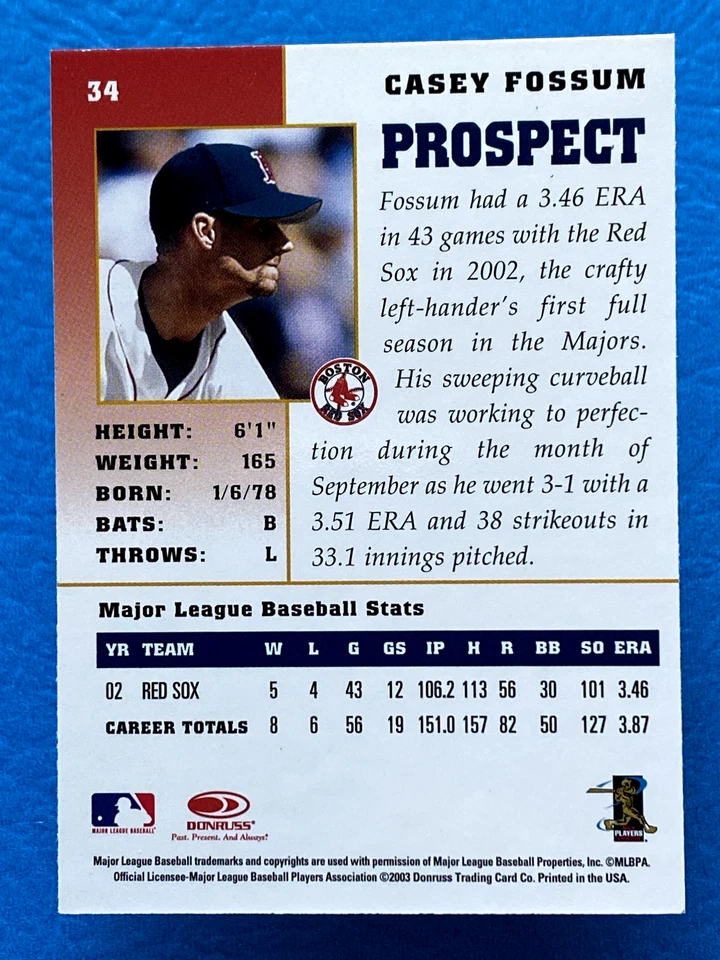 2003 Donruss Champions Casey Fossum #34 - Image 2 of 2