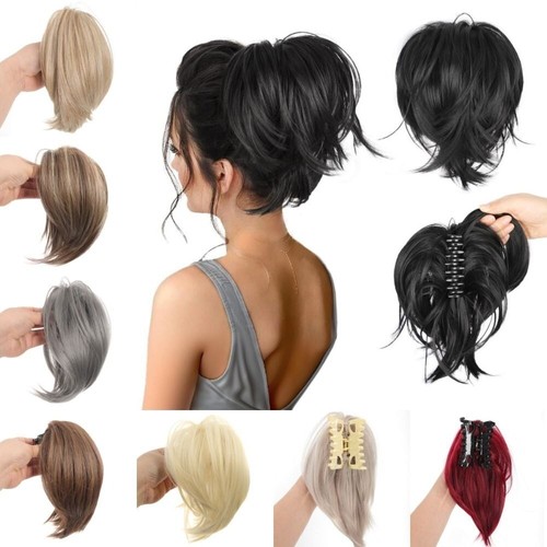 Claw Ponytail Piece Short Clip in Pony Tail Bun Hair Extensions Real as Human AU - Picture 3 of 29