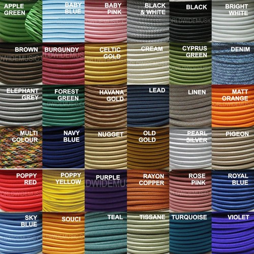 ROUND 3 Core Braided Fabric 6 AMP Cable Lighting Lamp Flex - Choice of Colours - Picture 1 of 6