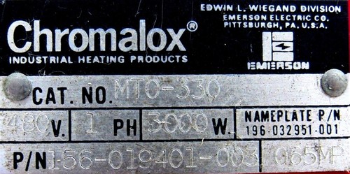 NEW CHROMALOX MT0-330 IMMERSION HEATER 156-019401-003 480V 1PH 3000W MT0330 - Picture 3 of 3