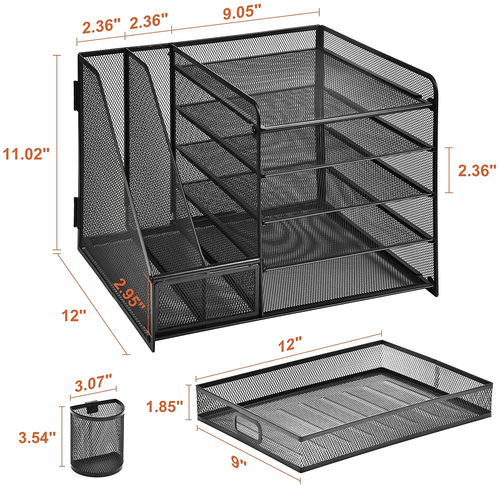 Desk Organizer with File Holder, 5-Tier Paper Letter Tray Organizer with Drawer - Picture 6 of 12