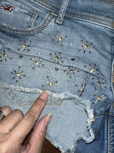 Cute 2007 Y2K Hollister Beaded Embellished Jean Booty Shorts 7 - Picture 3 of 4