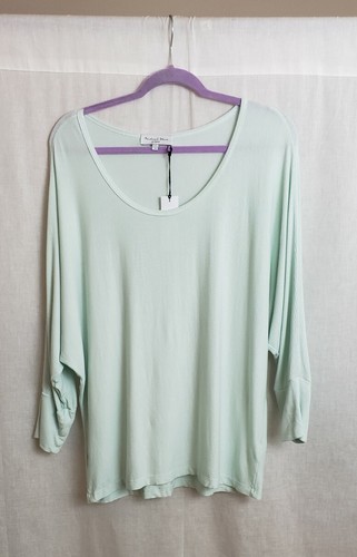 Michael Stars Joni Scoop Neck Dolman Sleeve Top Ribbed Green Size Large NWT - Picture 1 of 5