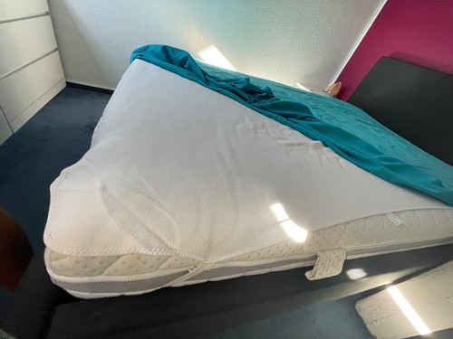 Doppelbett 140x200 Polsterbett mit Matratze und dunlopilo Lattenrost - Grau - Bild 3 von 10