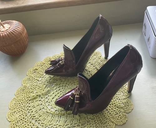 Ravel burgundy patent tassel Court heels size 6 39 Y2K pointed toe leather sole - 第 6/14 張圖片