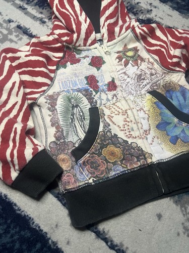 Y2K Lucky Brand Hoodie Sweater Spanish Mexican Cultural Grunge Kids 12-18 - Picture 2 of 11