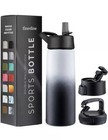 Triple Insulated Stainless Steel Water Bottle with Straw Flip Top Lid 750ml
