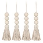4 Pcs Unfinished Natural Wood Beads Beaded Door Knob Hanger Neck Decoration