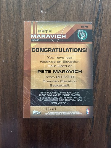 Pete Maravich 2007-08 Bowman Elevation Relics Red Game Used Jersey /49 RARE SP - Picture 2 of 2