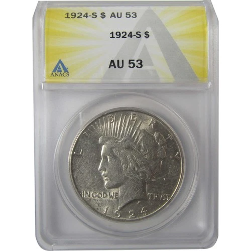 1924 S Peace Silver Dollar AU 53 ANACS $1 Coin SKU:I24479