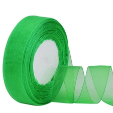 1 Inch x 50 Yards Sheer Organza Chiffon Ribbon Roll for Crafts Green Color
