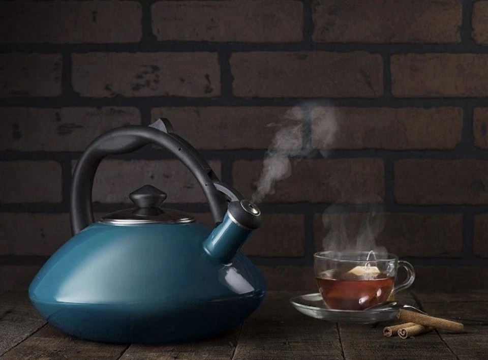 Tetera silbante recubierta de esmalte Osaka Foto 2 de 2