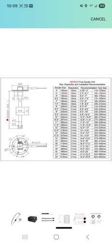 Transmisor de combustible, 5" pulgadas de acero inoxidable, caña de estación única, 100tech #120623, (ver di - Imagen 10 de 12