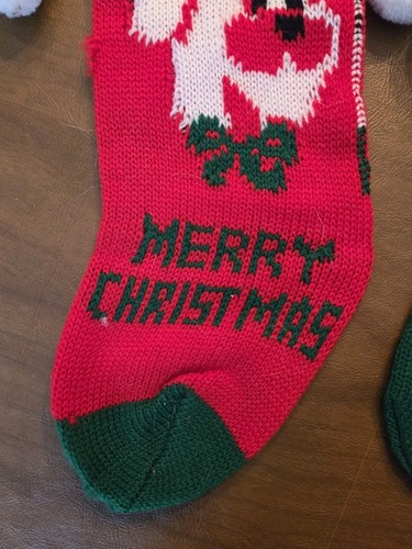 Lot Dog Merry Christmas Stocking Dogs Love Too Red Green White Pom Pom Vintage - Picture 4 of 13