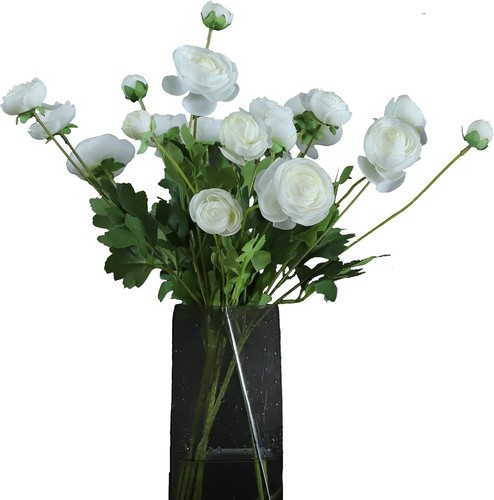Seidenranunkeln Blumen 23,6 Zoll hoch - 5 Stiele künstliche Hahnenfuß weiß - Bild 1 von 7
