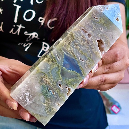 1,41 Pfund Natürliches Wasser Gras Moos Achat Kristall Säule Kristall Reiki - Bild 5 von 13