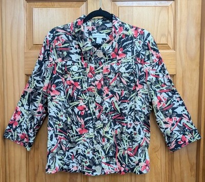 Christopher & Banks Women's Top Large Button Down Front Linen Blend 3/4 Sleeves