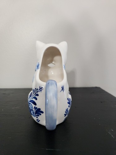 Vintage Delft Blue & White Floral Cat Pitcher Creamer - Picture 4 of 7