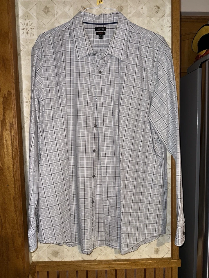 Lote de 2 camisas de vestir APT.9 para hombre - calce ajustado XXL - cuadros y rayas Foto 3 de 4