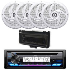 JVC KD-T92MBS Bluetooth Marine AM/FM/CD Radio, 4x 4" 100W Speaker, Cover White 