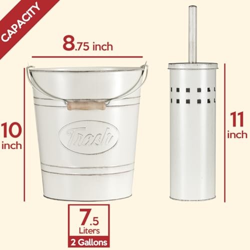 Set 3, Country Bathroom Trash Can and Toilet Brush Set, Metal Rustic Farmhouse - Picture 5 of 8