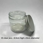 Set of 12 clear plastic jars with metal screw top lid 6.5cm high, 6 cm diameter