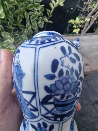Jarrón chino azul y blanco dinastía Qing era Kangxi siglo XVIII  - Imagen 7 de 24