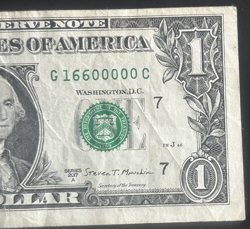 (HUNDERTTAUSENDSCHEIN!) $1 5 in einer Reihe 0s Fancy Seriennummer G16600000C - Bild 1 von 4