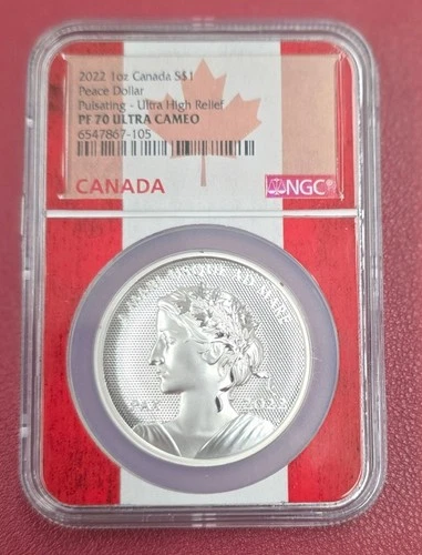 2022 1oz Canada Silver Peace Dollar Pulsating Ultra High Relief NGC PF70 ULTRA C