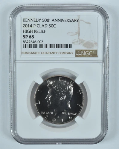 2014-P Kennedy Half Dollar 50th Anniversary High Relief CLAD SP68 NGC