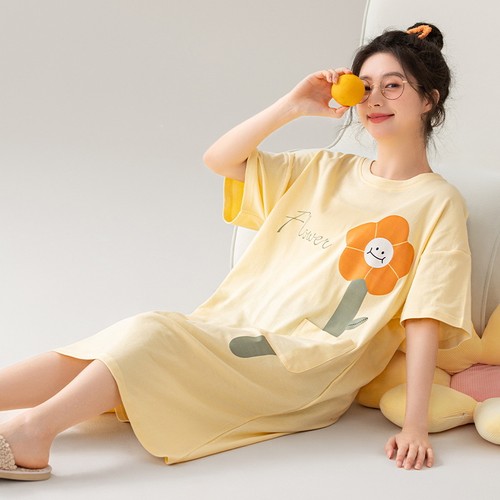 Damen Reine Baumwolle Nachthemd Sommer Kurzarm Sweet Style Kleid - Bild 17 von 39