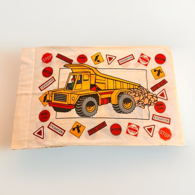 #ad Construction Truck Pillowcase Kids Work Zone Dump Truck Excavator $12.00