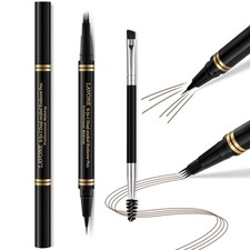 Eyebrow Pen,2-in-1 Waterproof Pencil with 4 Tip Dark Brown