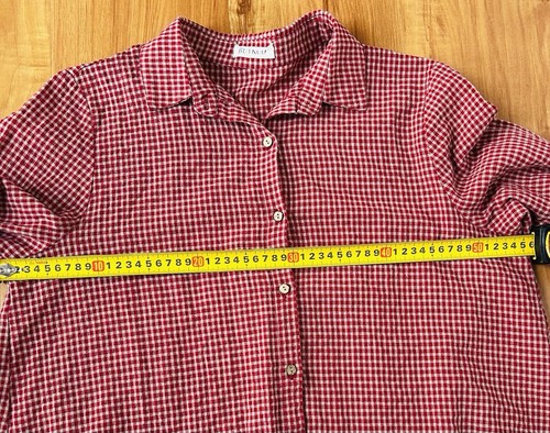 Buykud Red Gingham Button Down Blouse Linen Cotton Blend - 第 7/10 張圖片