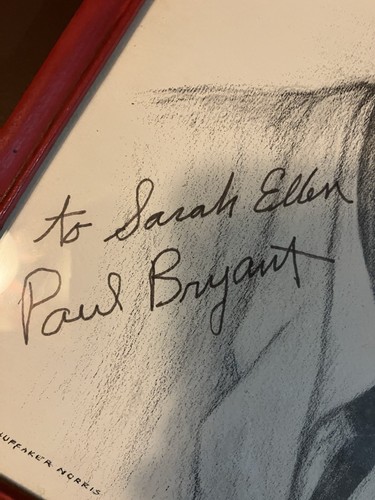 Bear Bryant Pencil Art The Bear Autographed to Sarah Ellen - Picture 3 of 5