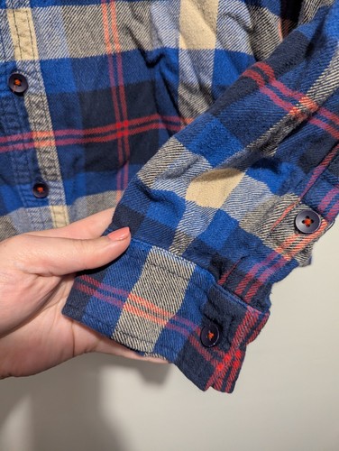 KAVU Mens Size L Blue Red Tan Plaid Long Sleeve Flannel Button Down Shirt Cotton - Picture 3 of 8
