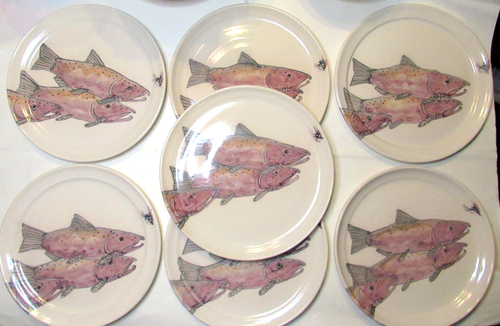 Studiokeramik 7 LACHSE Speiseteller Handarbeit Keramik + 7 tlg Tee Frühstück Set - Bild 12 von 24