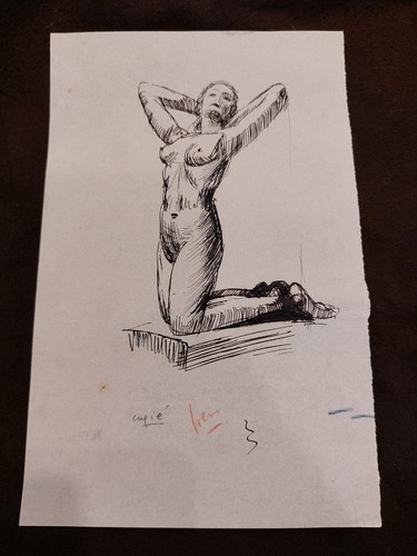 Tinte China André Simon Künstler Lothringischer Frau Kniend - Bild 1 von 3