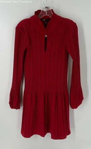 NWT Maje Red Rockally Pleated Long Sleeve Mock Neck Shift Womens Dress Size 1