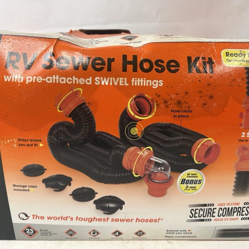 Rhino Flex RV Sewer Hose Kit 20 Feet NEW Damaged Box No Toilet Treatment - Picture 3 of 8