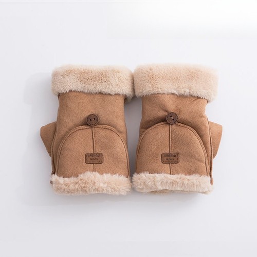 Damen Mädchen Kunstleder Fleece Futter Handschuhe süß warm Halbfinger Fahrradhandschuhe - Bild 12 von 15