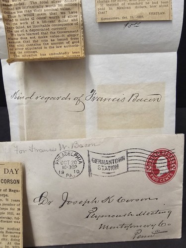Carta de Francis Bacon 1903 *FIRMADA* a Medalla de Honor Dr. Corson + Obituario - Imagen 2 de 8