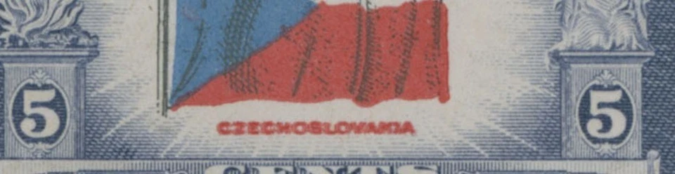 1943, USA, CZECHOSLOVAKIA 5C, DOUBLE IMPRESSION OF RED ENGR. COLOR, NH, SC.#910a - Image 4 of 4