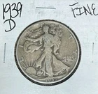 1939-D WALKING LIBERTY SILVER HALF DOLLAR~ F ~NICE LOOKING COIN~ 90% SILVER