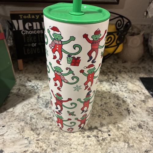 Starbucks X Roller Rabbit Green and Red Tumbler Christmas Monkey 24oz 2025 - Picture 2 of 3