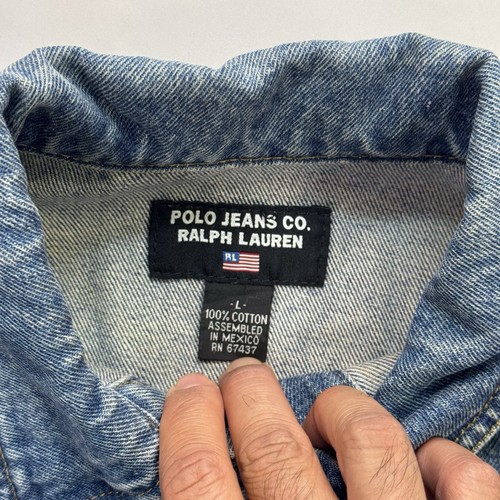 Ralph Lauren Jacket Mens Large Blue Vintage Made USA Flag 90s Denim Trucker - Picture 16 of 22