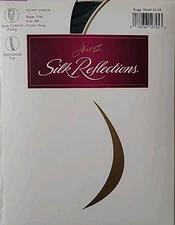 Hanes Silk Reflections Panty Hose Color Navy Reinforced Toe Size Sm AB see Chart