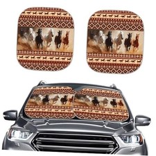 2 Piece Car Sun Shade for Windshield Sun Shade Brown Aztec Horse